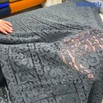 پارچه مجلسی دانتل طوسی سربی زمینه برجسته