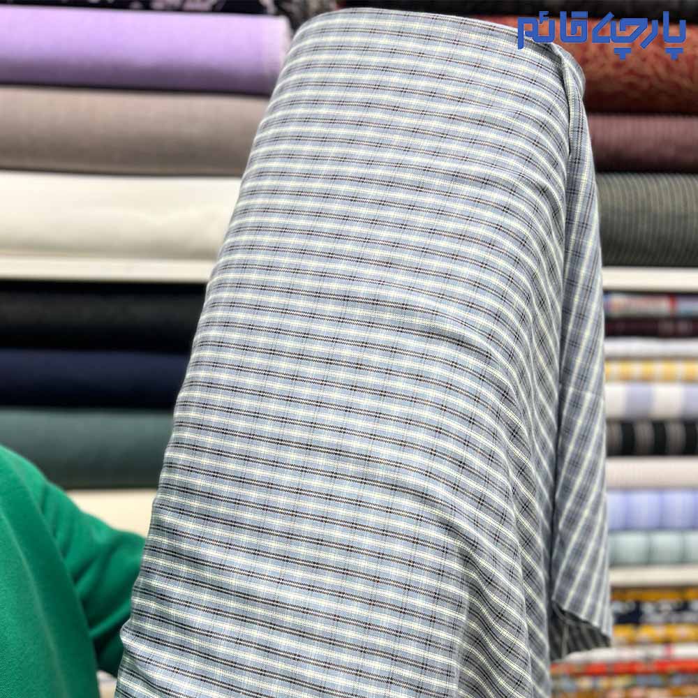 پارچه بهاره و تابستانه وال طرحدار نخ ابریشم کره ای رنگ آبی روشن و قهوه ای.