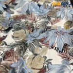 Italian patterned linen, white background, blue and navy flowers