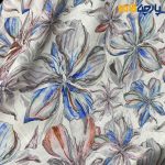 Italian Patterned Linen Fabric White Background Blue Flowers