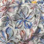 Italian Patterned Linen Fabric White Background Blue Flowers