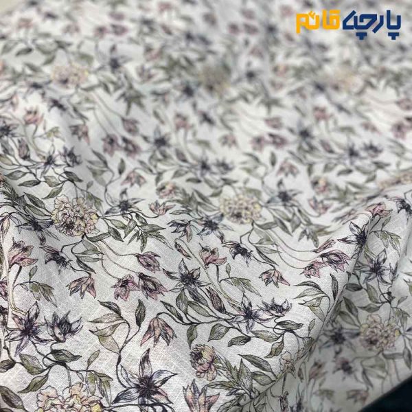 Italian Patterned Linen Fabric White Background Floral Line