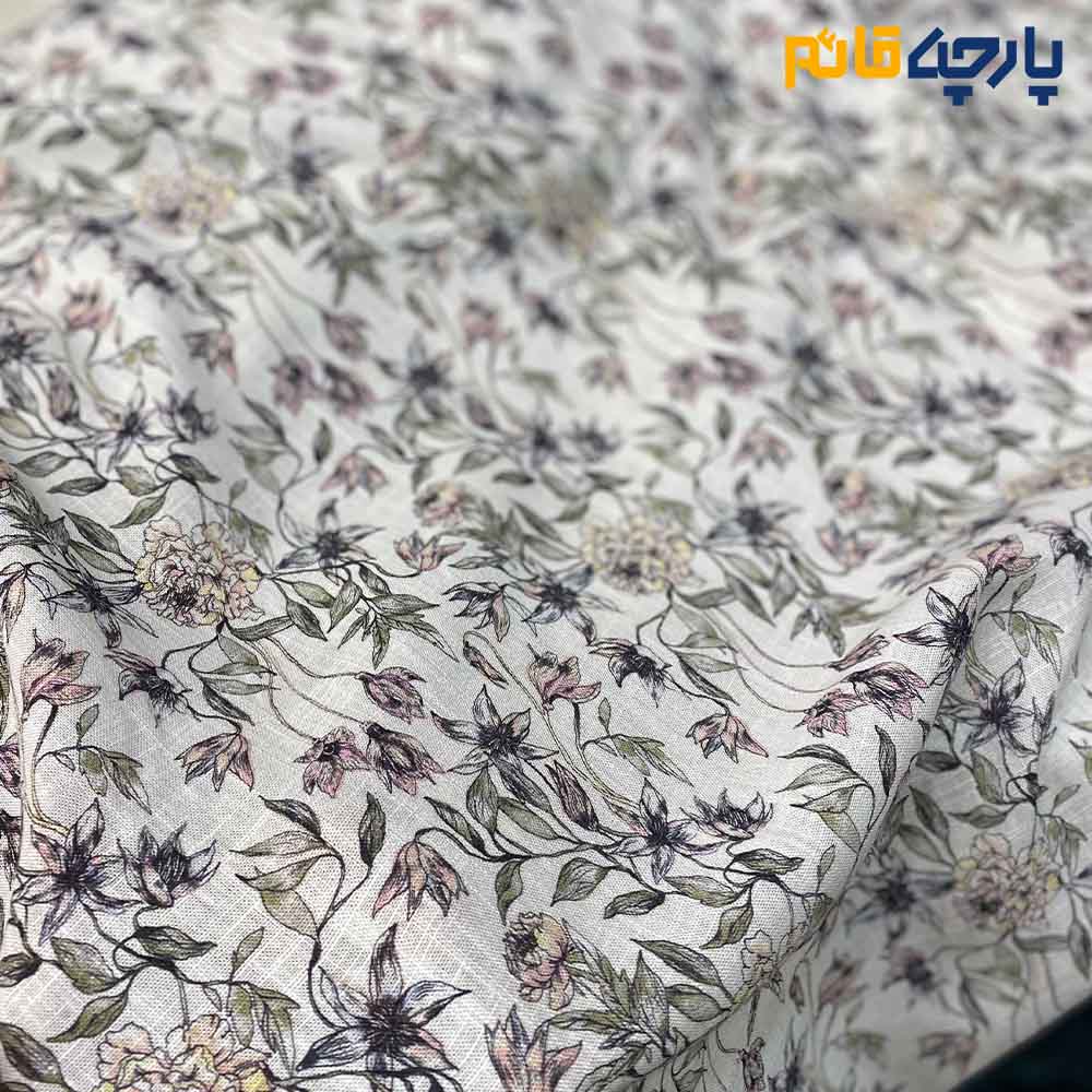 Italian Patterned Linen Fabric White Background Floral Line