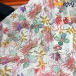 Italian patterned linen, white background, floral, cheerful color