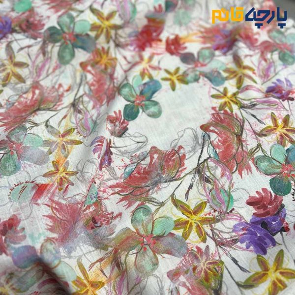 Italian patterned linen, white background, floral, cheerful color