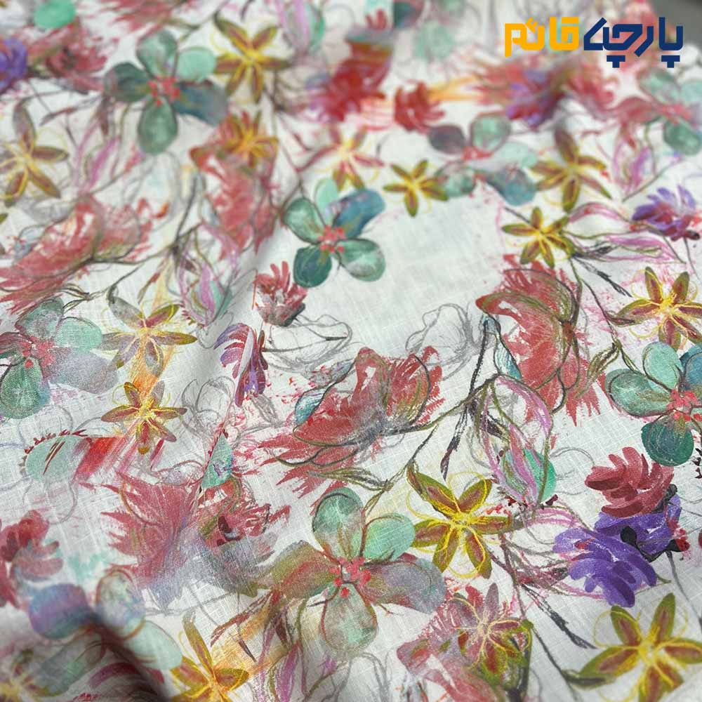 Italian patterned linen, white background, floral, cheerful color