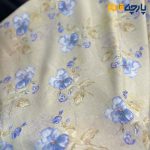 Italian patterned linen fabric, cream green background, purple flowers