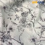 Italian Patterned Linen Fabric Milk Cream Background Black Floral Line