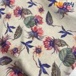 پارچه بهاره تابستانه لینن طرحدار ایتالیایی طرح گل شیپوری زمینه کرم