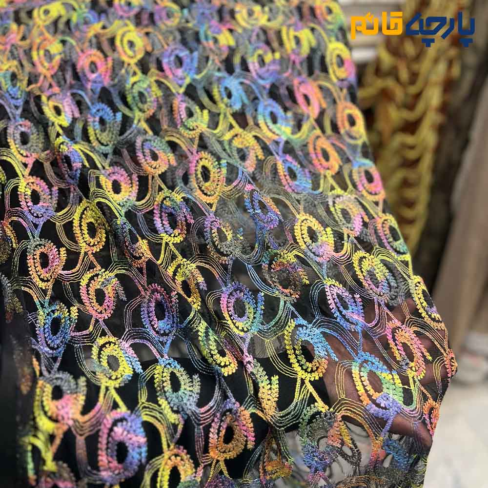 Missoni Spring and Summer Fabric, Colorful Circle Design, Black Background