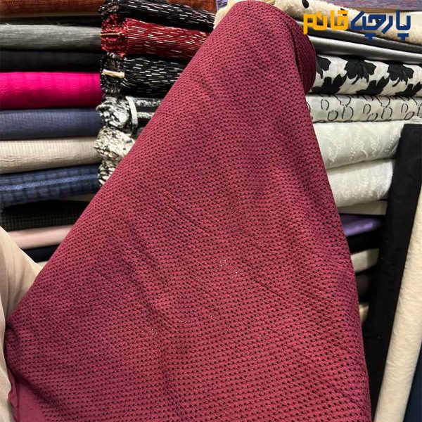پارچه بهاره و تابستانه وال خامه دوزی کره ای رنگ زرشکی طرح مشبک هندی