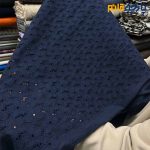 پارچه بهاره و تابستانه وال خامه دوزی کره ای رنگ سرمه ای طرح گل متوسط