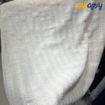 پارچه بهاره و تابستانه وال خامه دوزی کره ای رنگ شیری زمینه لینن اسلب طرح خطی منظم.
