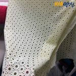 پارچه بهاره و تابستانه وال خامه دوزی کره ای رنگ لیمویی پاستیلی طرح دایره منظم ..