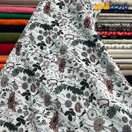 پارچه بهاره و تابستانه وال طرحدار کره خاص زمینه سفید گل ریز خطی