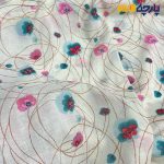 پارچه بهاره و تابستانه وال طرحدار کره رنگ شیری گل رنگی سرخابی