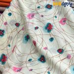 پارچه بهاره و تابستانه وال طرحدار کره رنگ شیری گل رنگی سرخابی