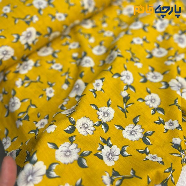 پارچه بهاره و تابستانه وال طرحدار کره زمینه زرد گل سفید