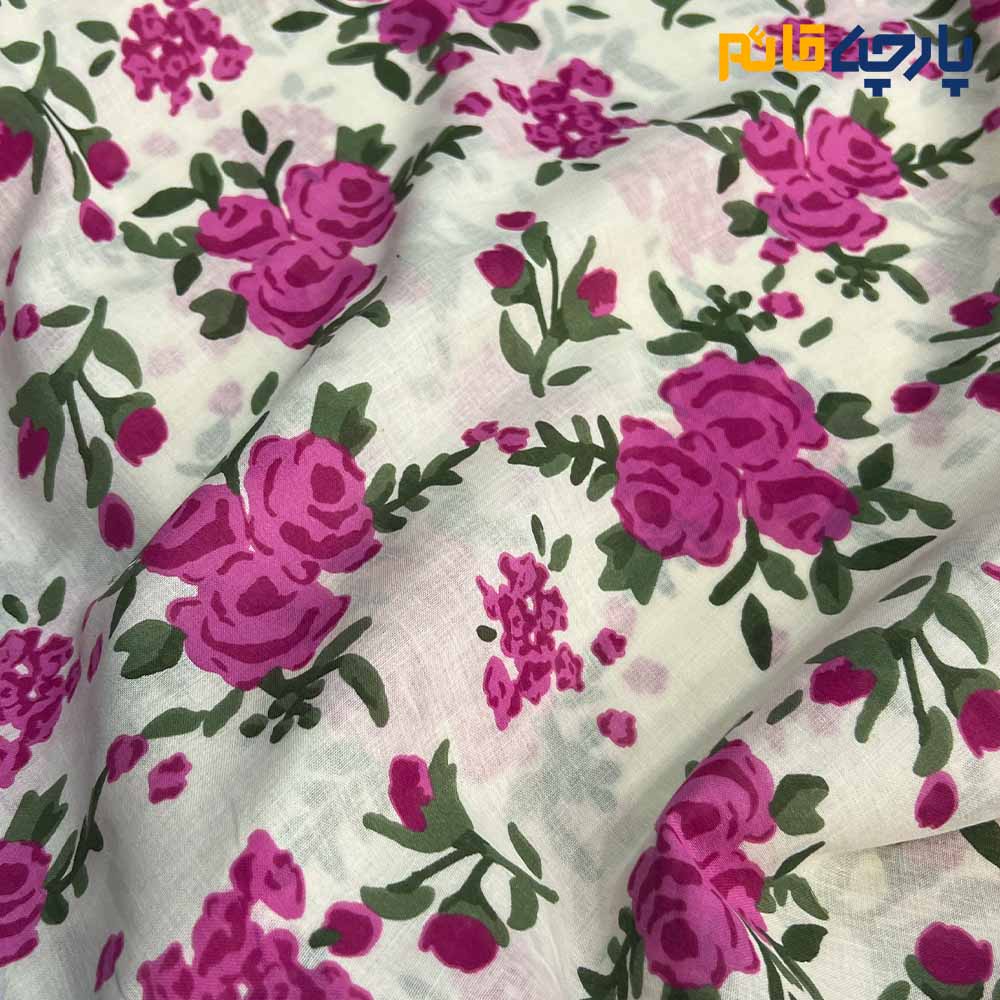 پارچه بهاره و تابستانه وال طرحدار کره زمینه شیری رنگ گل سرخابی روشن