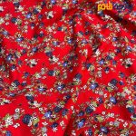 پارچه بهاره و تابستانه وال طرحدار کره زمینه قرمز شاد گل آبی و سفید