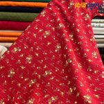 پارچه بهاره و تابستانه وال طرحدار کره زمینه قرمز گل ریز زرد رنگ