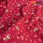 پارچه بهاره و تابستانه وال طرحدار کره زمینه قرمز گل ریز زرد رنگ