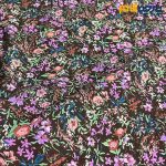 پارچه بهاره و تابستانه وال طرحدار کره زمینه قهوه ای سوخته گل ریز رنگی رنگی