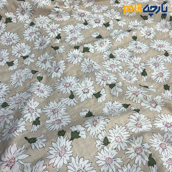 پارچه بهاره و تابستانه وال طرحدار کره زمینه کرم روشن گل سفید