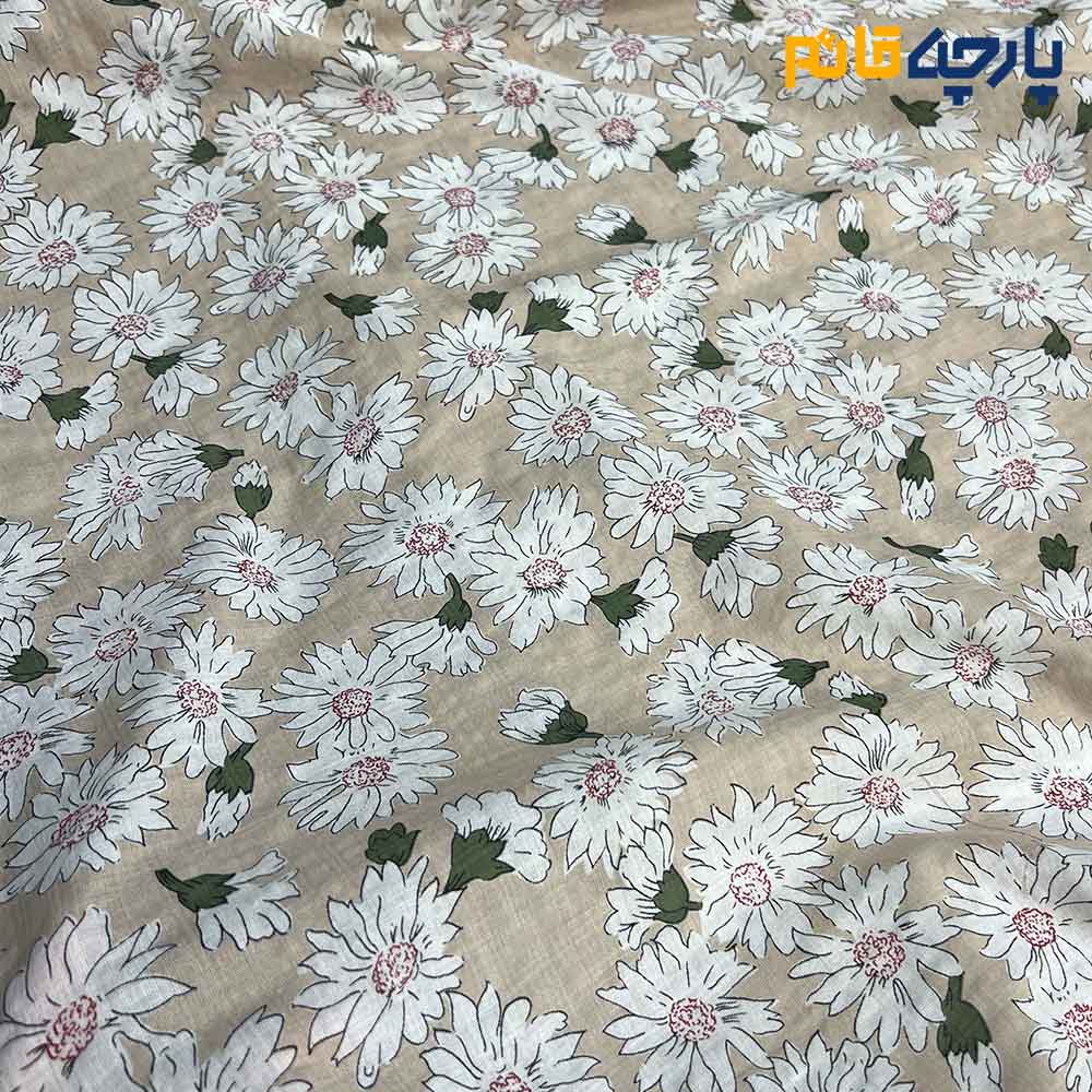 پارچه بهاره و تابستانه وال طرحدار کره زمینه کرم روشن گل سفید