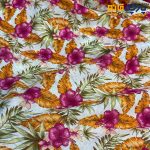 پارچه بهاره و تابستانه وال طرحدار کره زمینه کرم شیری گل سرخابی نارنجی .