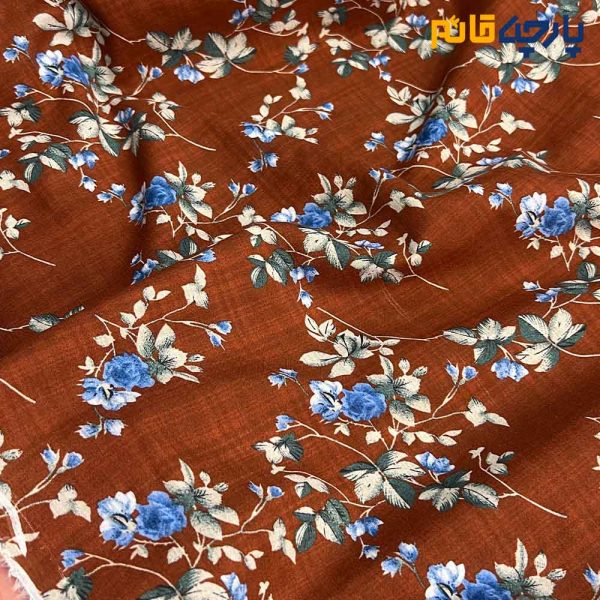 پارچه بهاره و تابستانه وال طرحدار کره قهوه ای آجری گل رنگی
