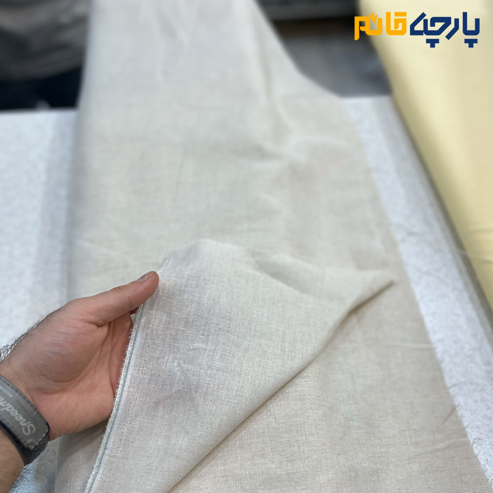 پارچه بهاره تابستانه لینن ایتالیایی رنگ کرم نچرال (طبیعی)2