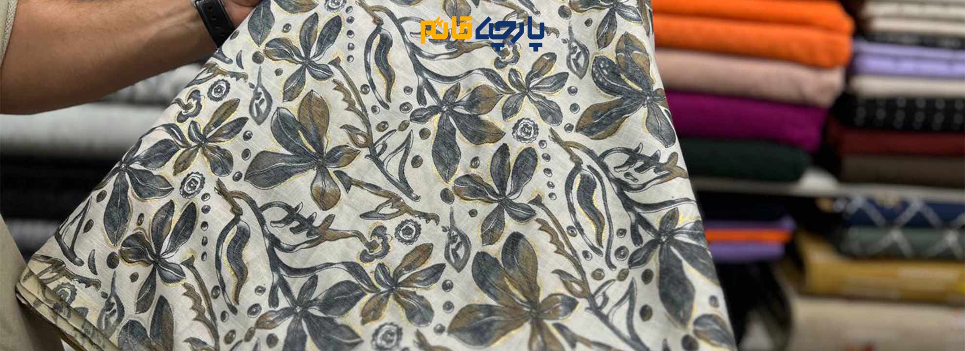 پارچه_نخی_باتیک_هندی_گل_خردلی_طوسی