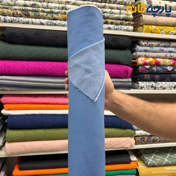 پارچه جین ظریف کش رنگ آبی روشن عرض ۱۵۰