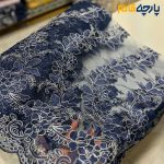 پارچه مجلسی دانتل حاشیه دار رنگ سرمه ای با نقره ای
