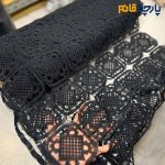 پارچه مجلسی تور کتان قلاب بافی رنگ مشکی طرح مربع