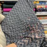 پارچه مجلسی دانتل ایتالیایی طرح برجسته زمینه سفید با مشکی پولک دوزی شده