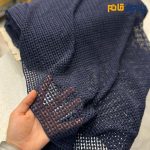 پارچه مجلسی تور کتان طرح دایره ریز رنگ سرمه ای