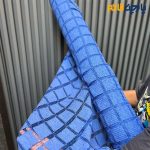 پارچه مجلسی تور کتان طرح مربع رنگ آبی