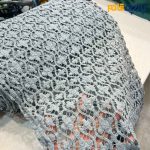 پارچه مجلسی تور کتان طرح هندسی و گل رنگ طوسی نقر آبی