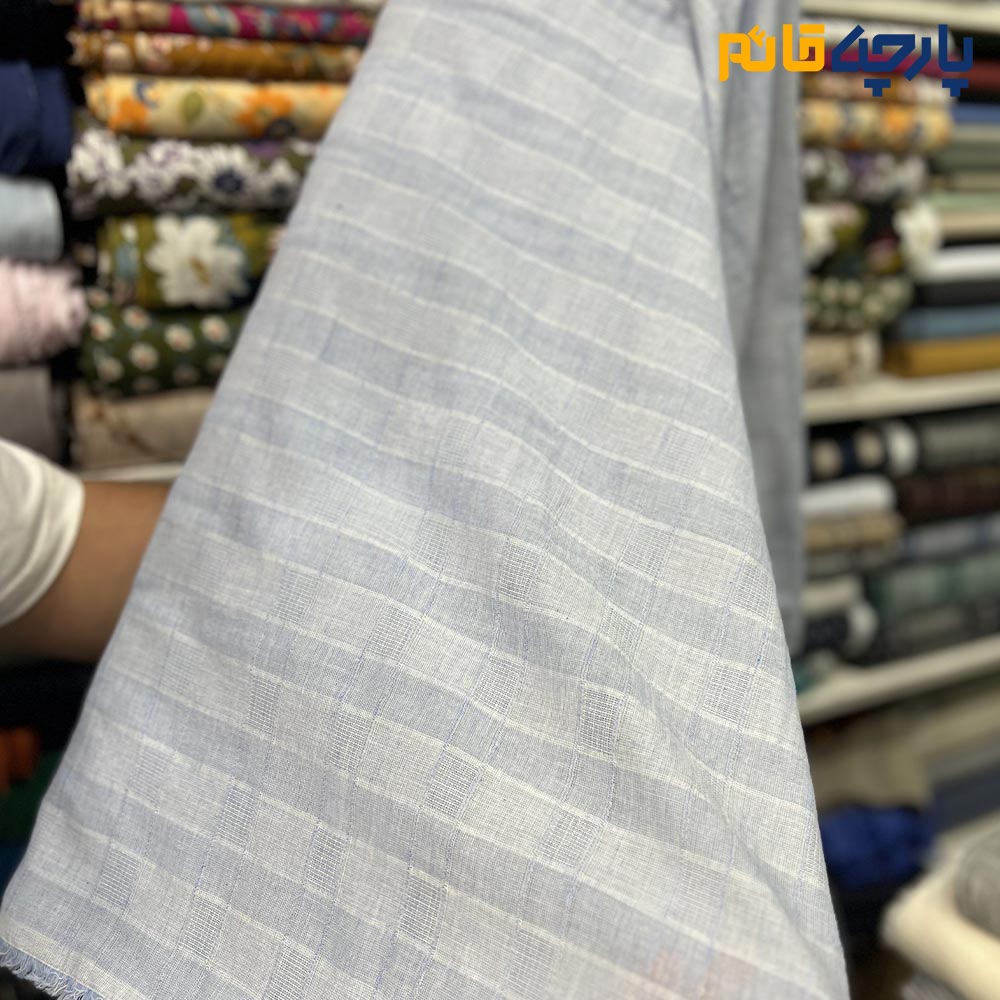 پارچه بهاره و تابستانه وال طرحدار طرح از خود طرح مربعی رنگ آبی آسمانی