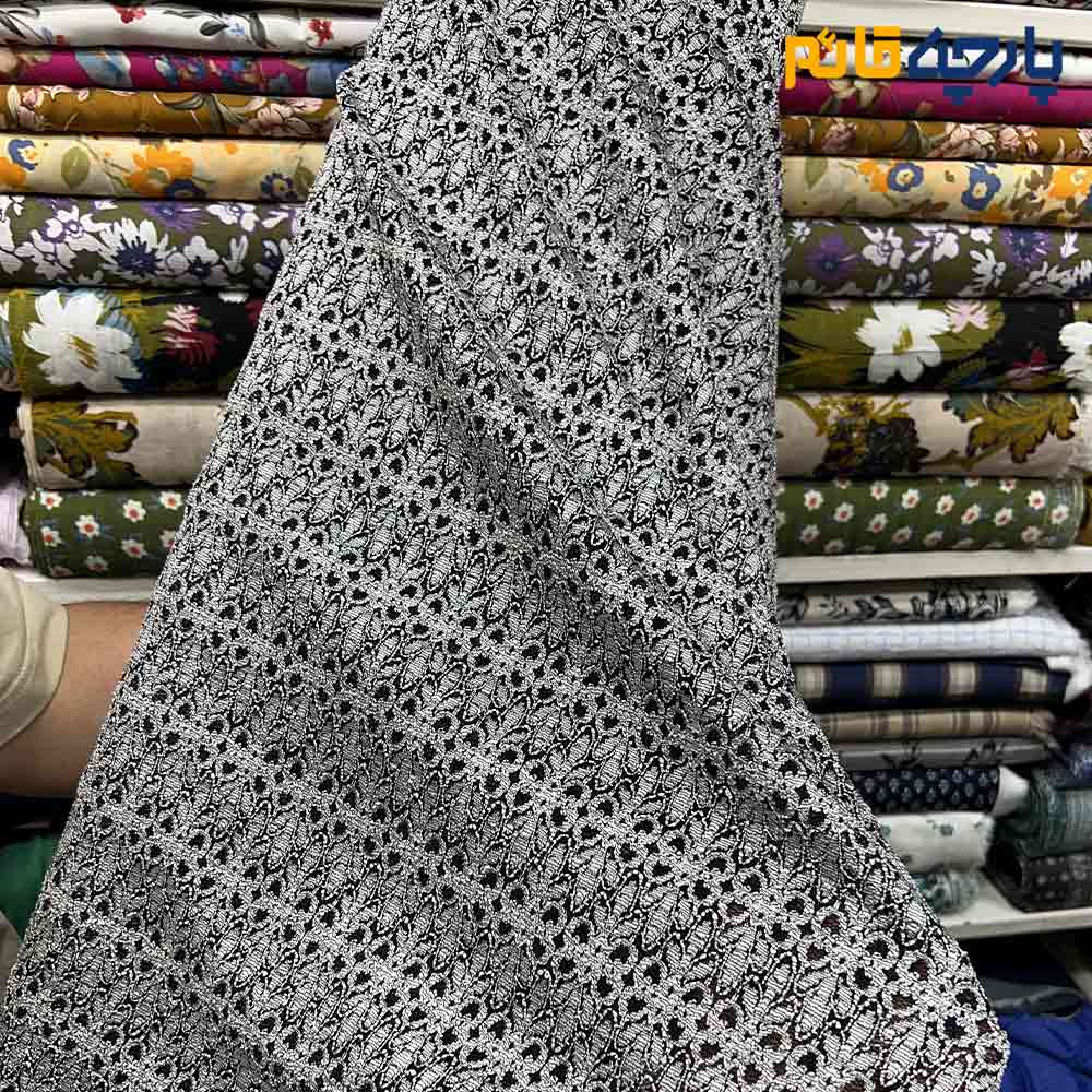 پارچه بهاره و تابستانه میسونی بهاره کشی طرح ریز رنگ مشکی نقره ای