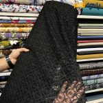 پارچه مجلسی دانتل طرح دایره ای ظریف رنگ مشکی