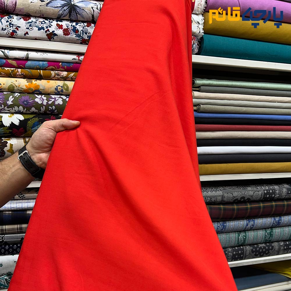 پارچه بهاره و تابستانه وال ساده نخ آلمانی رنگ قرمز شاد هندونه ای