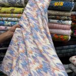 پارچه بهاره تابستانه لینن طرحدار ایتالیایی زمینه کرم شیری گل ریز