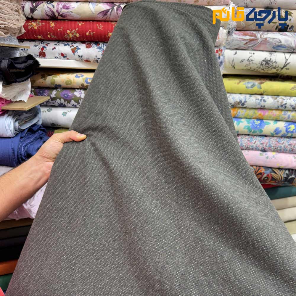 پارچه بهاره و تابستانه کتان نخ ساده ریز بافت رنگ سبز زیتونی و سفید ۲ رو