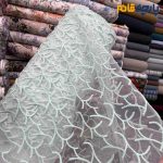 پارچه مجلسی دانتل ترکیه طرح برجسته پفکی رنگ سبز آدامسی روشن