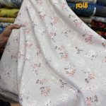 پارچه بهاره تابستانه لینن طرحدار ایتالیایی گل ریز زمینه طوسی یاسی