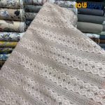 پارچه مجلسی تور کتان طرح دایره و‌خط رنگ صورتی پنککی
