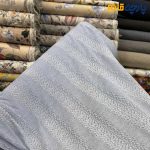 پارچه مجلسی تور کتان طرح دایره ریز و اشکال هندسی رنگ آبی آسمانی روشن